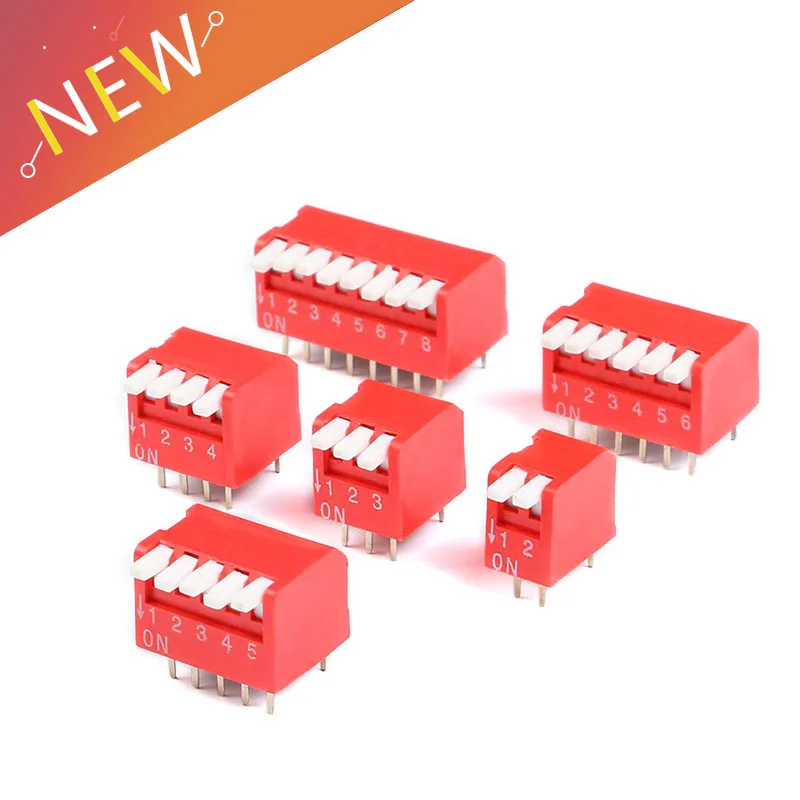 

5pcs/lot Slide Type Lateral Switch Module 2 3 4 5 6 8 Bit 2.54mm Position Way DIP Red Pitch Toggle Switch Red Snap Switch