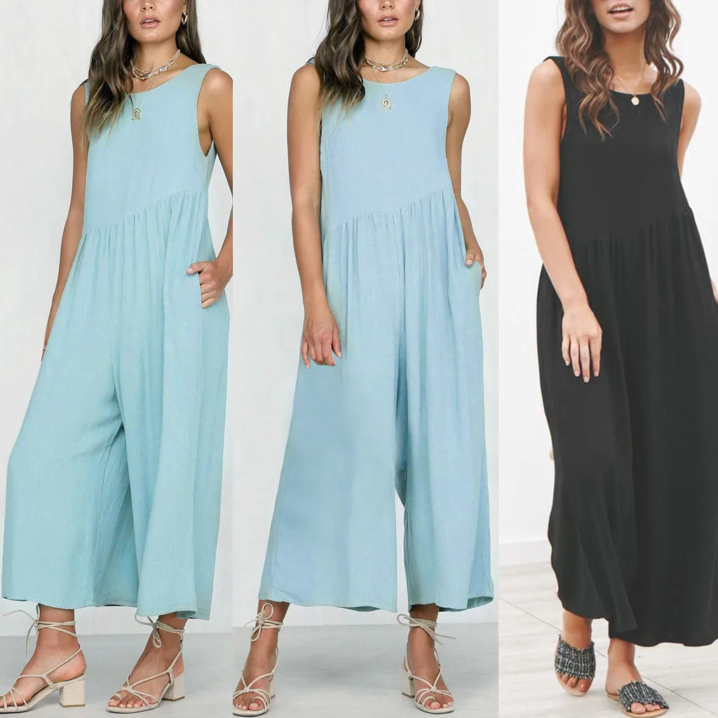2019 Женские Дамы boho печати комбинезон Strappy праздник Длинные Комбинезоны брюк комбинезоны женские Одежда