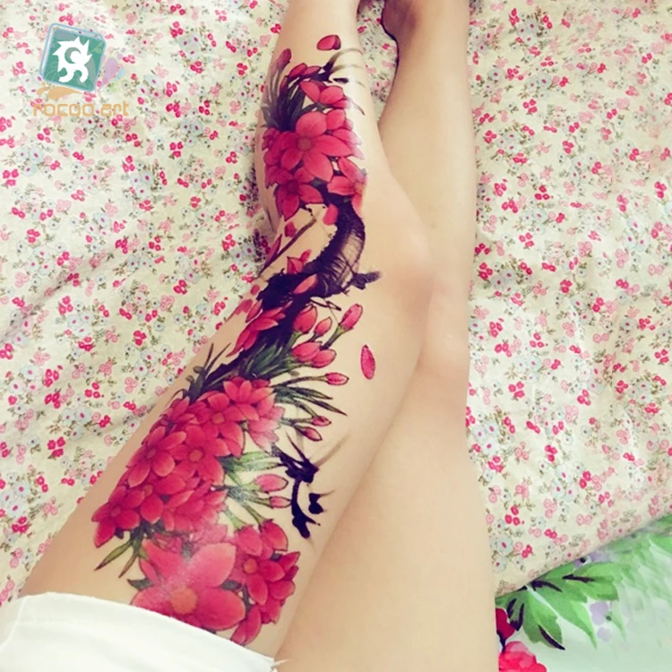 

Rocooart Super Big Full Arm Leg Tattoo Sticker For Women Peacock Flower Waterproof Temporary Tattoo Sticker Fake Tattoo Taty