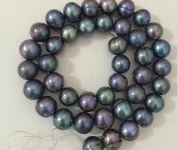 

single12-13mm tahitian baroque black blue pearl necklace18inch 925silver