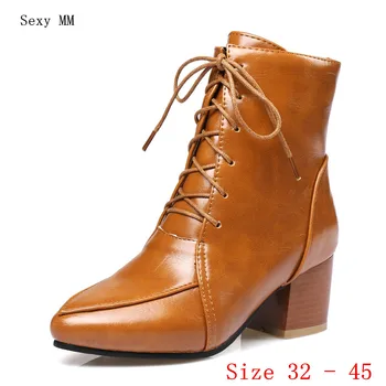 

Spring Autumn Women High Heel Ankle Boots Booties Square High Heels Shoes Woman Short Boots Plus Size 32 33 - 40 41 42 43 44 45