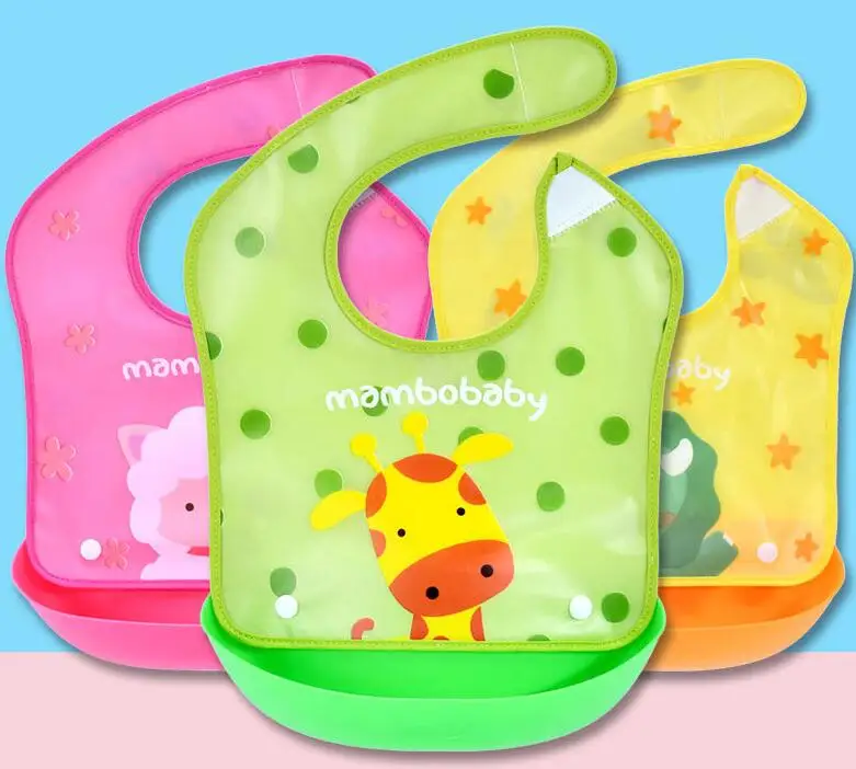 

Hot Baby silicone bibs waterproof plastic bibs easy clean silicone baby bibs adjustable plastic baby Bibs 3 Color