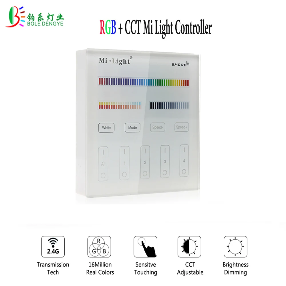 

Mi Light B4 RGB CCT Controller 4 Zone Separately Control Warm White/White Dimmer Battery Powered Touch Panel For RGBW LED Lights