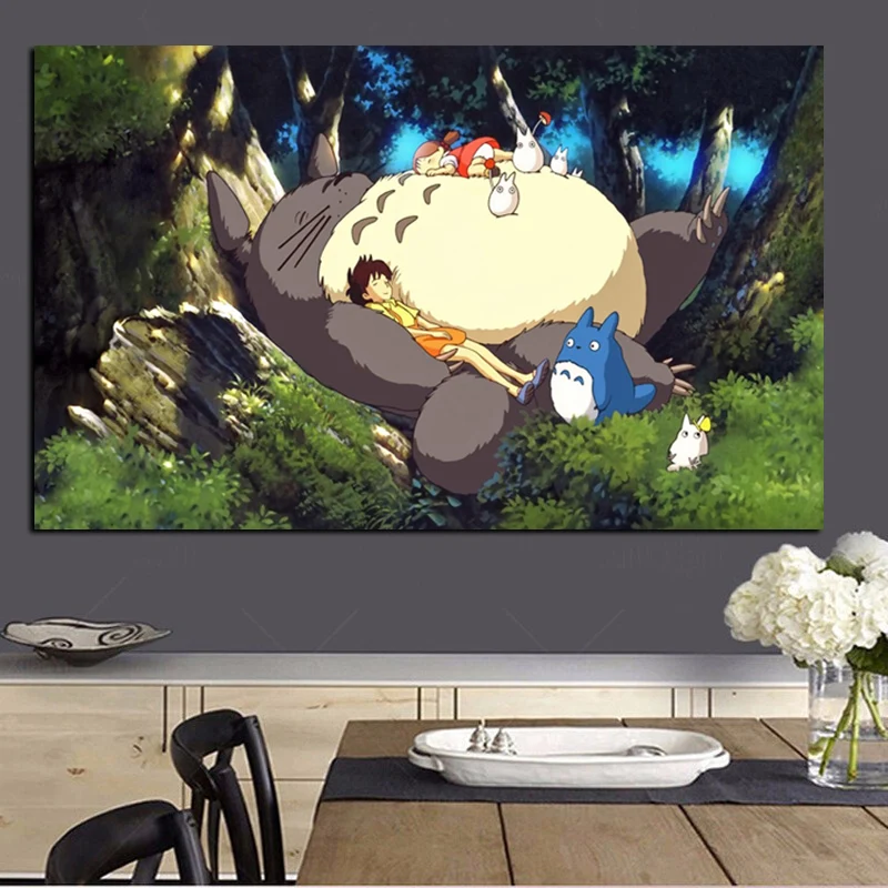 Print Hayao Miyazaki Totoro Neighbor on Canvas Anime Movie Art Poster Modern Cartoon Wall Picture for Living Room Cuadros Decor