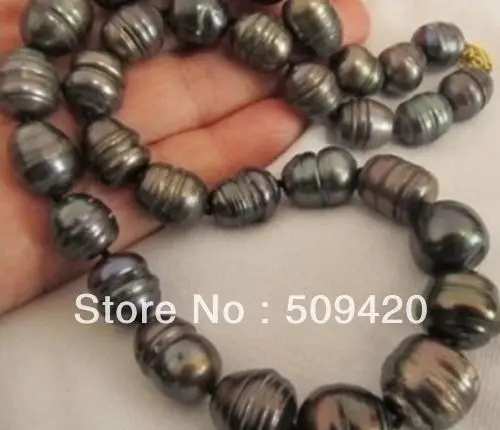 

Free Shipping>>>HUGE 9x10MM AA+ black AKOYA BAROQUE PEAR NECKLACE #@