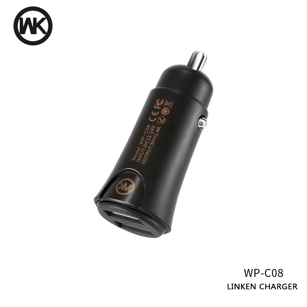 WK автомобильное зарядное устройство с двумя usb портами 5 в 2 4 А для Iphone X 8 7 Plus