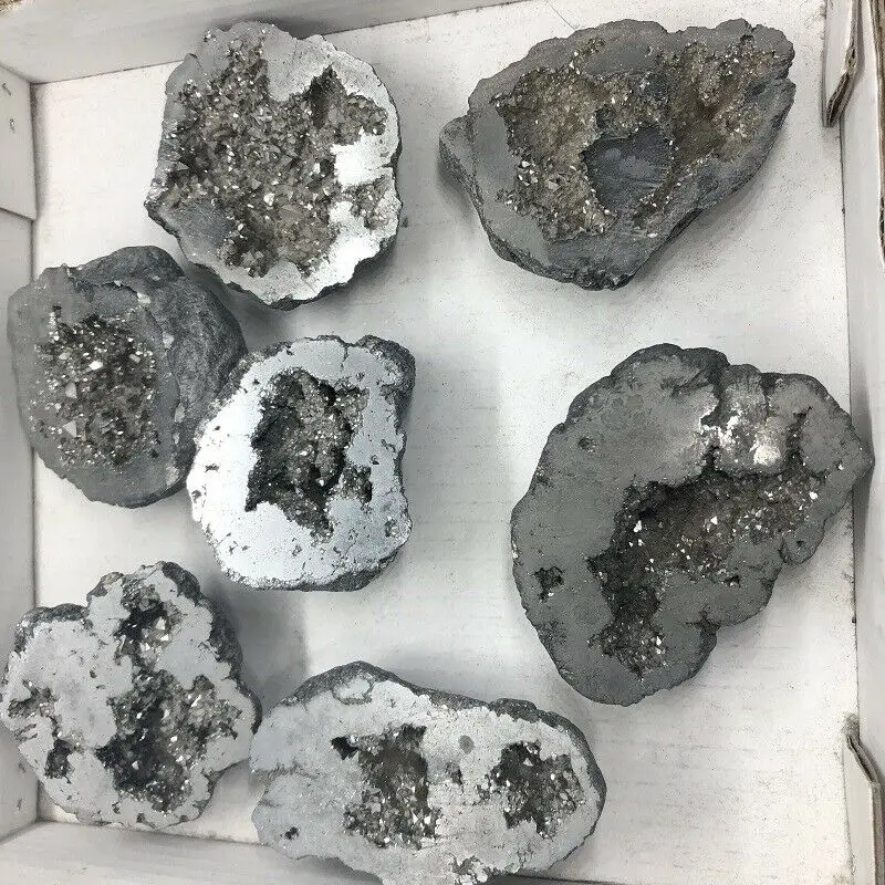 

1PC Natural Silver Pyrite Slice Quartz Cluster Crystal Points Geode Minerals Natural Stones and Minerals