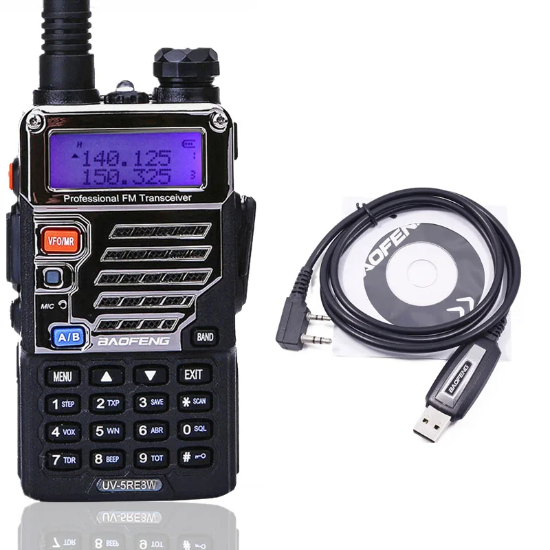 Baofeng UV-5RE 8 Вт иди и болтай Walkie Talkie профессиональные CB радиостанция баофэн UV5RE трансивер VHF UHF Портативный охоты Ham радио - Цвет: add USB cable