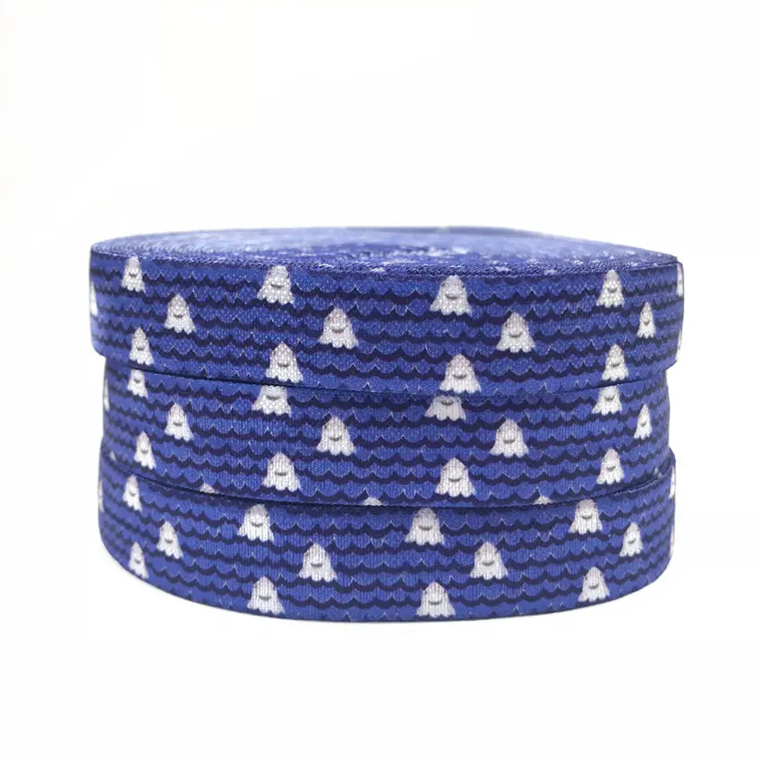 

10 yard 16mm Cartoon Shark fish Printed Fold Over Elastic DIY Head Wear FOE Ribbon for Girls Bracelet Clothes Sewing Decoration