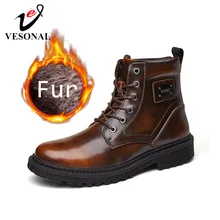 VESONAL/ г.; зимние мужские ботинки в байкерском стиле из натуральной кожи; зимние ботинки с мехом и плюшем; теплые классические мужские повседневные ботинки в винтажном стиле