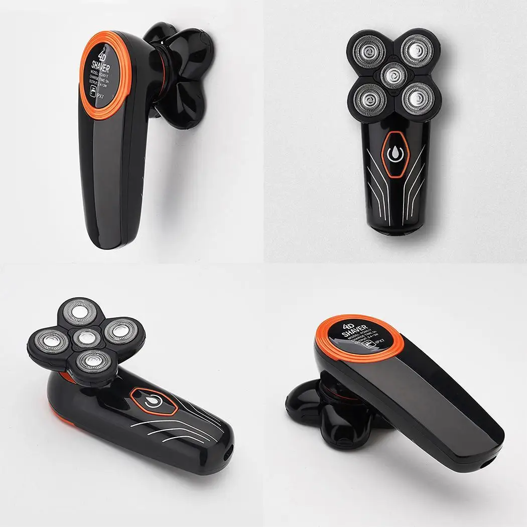 

Men USB Rechargeable Electric Shaver Waterproof 5 Removable Cutter Heads Electric Shaving Beard Machine Razor Black