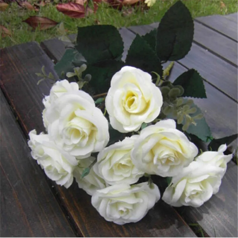 White Beautiful Artificial Rose Silk Leaf Flower Home Wedding Bridal