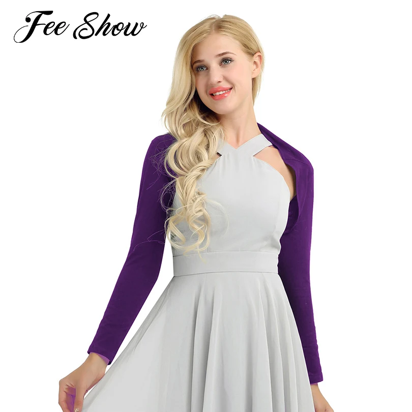 Womens Long Sleeve Soft Cotton Bolero Shrug Cardigan Open Front Stretch Cardigan Sweater Crop Tops Casual Loose Fit Bolero Shrug