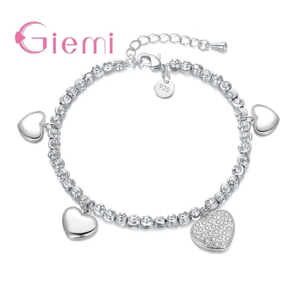 

Sweet Love Heart Decoration 925 Sterling Silver Adjustable Accessories Bracelet Women Girls High Quality Holiday Gift