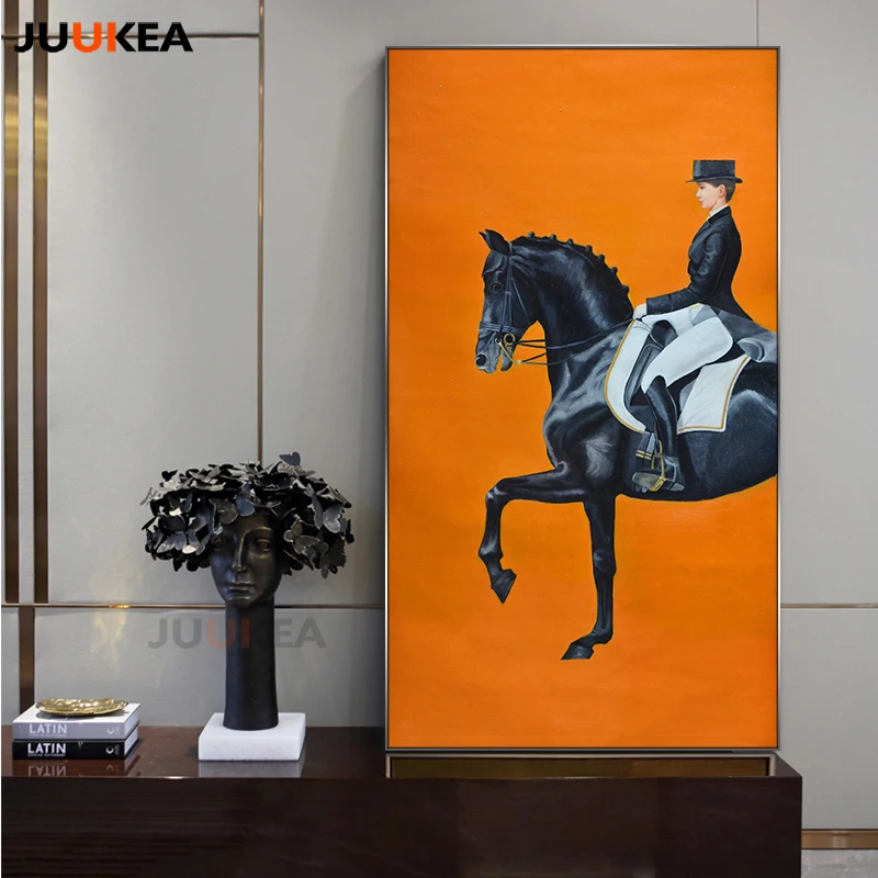 Clic Modern Orange Horse Racing Canvas Print Painting Poster Orange Horse Racing Canvas Print