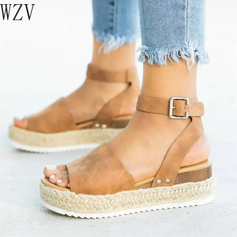 

2019 Women Wedges Sandals Casual Gladiator Sandals Fashion Buckle Strap Peep-toe Wedges Sandals Casual Beach Sandals b286