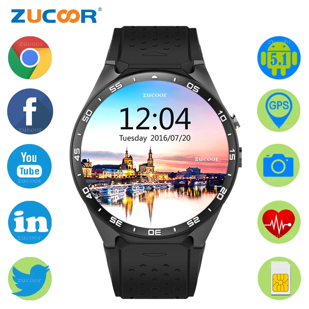

ZUCOOR Smart Watch Android 5.1 GPS WiFi Clock With Camera Smartwatch Watches Heart Rate Monitor Pedometer 3G Wrist Smartphone