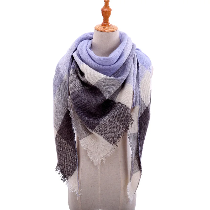 LaMaxPa Модный зимний теплый клетчатый треугольный шарф для женщин/леди одеяло пашмины шаль длинный кашемировый женский кашне, накидки - Цвет: 2