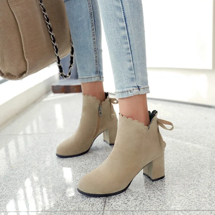 

Big Size 11 12 13 14 15 Europeans and Americans with round head and simple side zipper with thick heel and high heel