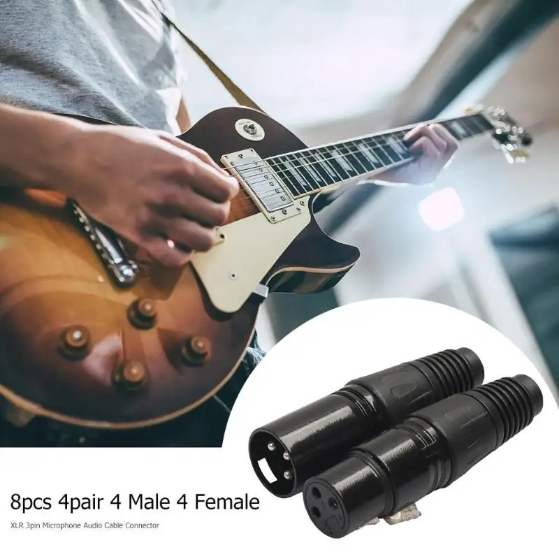Черный 8 шт. 4 штекера гнездо XLR 3Pin микрофон аудио кабель Разъемы для DIY