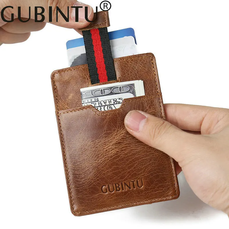 

GUBINTU Men's Card Holders Genuine Leather Rfid Credit Card Holder for Man Brown Thin Man Card Case Slim Card holders