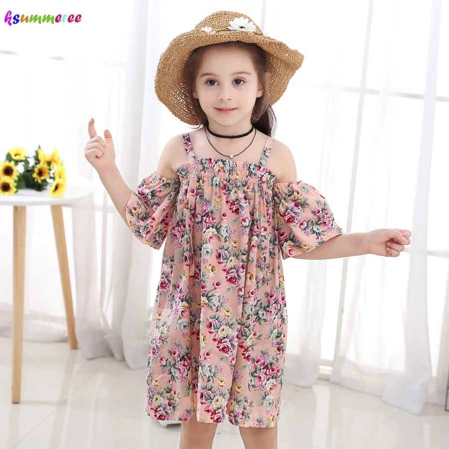 Fashion Floral Girls Summer Dress Kids Cotton Sleeveless Casual Sundress Teenage Strapless Clothes Princess Dress (11)