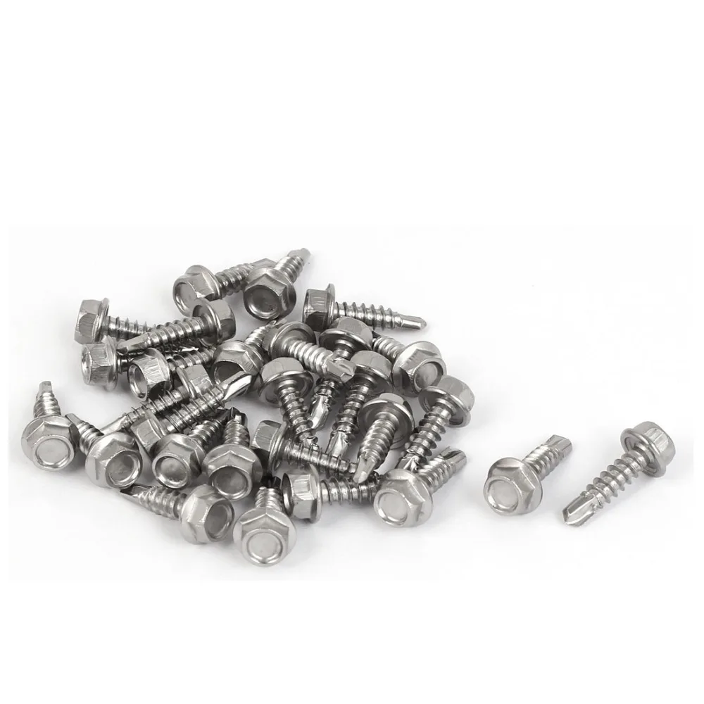 

UXCELL 30Pcs/lot M4.2x16mm #8-18 Thread 410 Stainless Steel Hex Washer Head Self Tapping Drilling Screws Bolts Fasteners