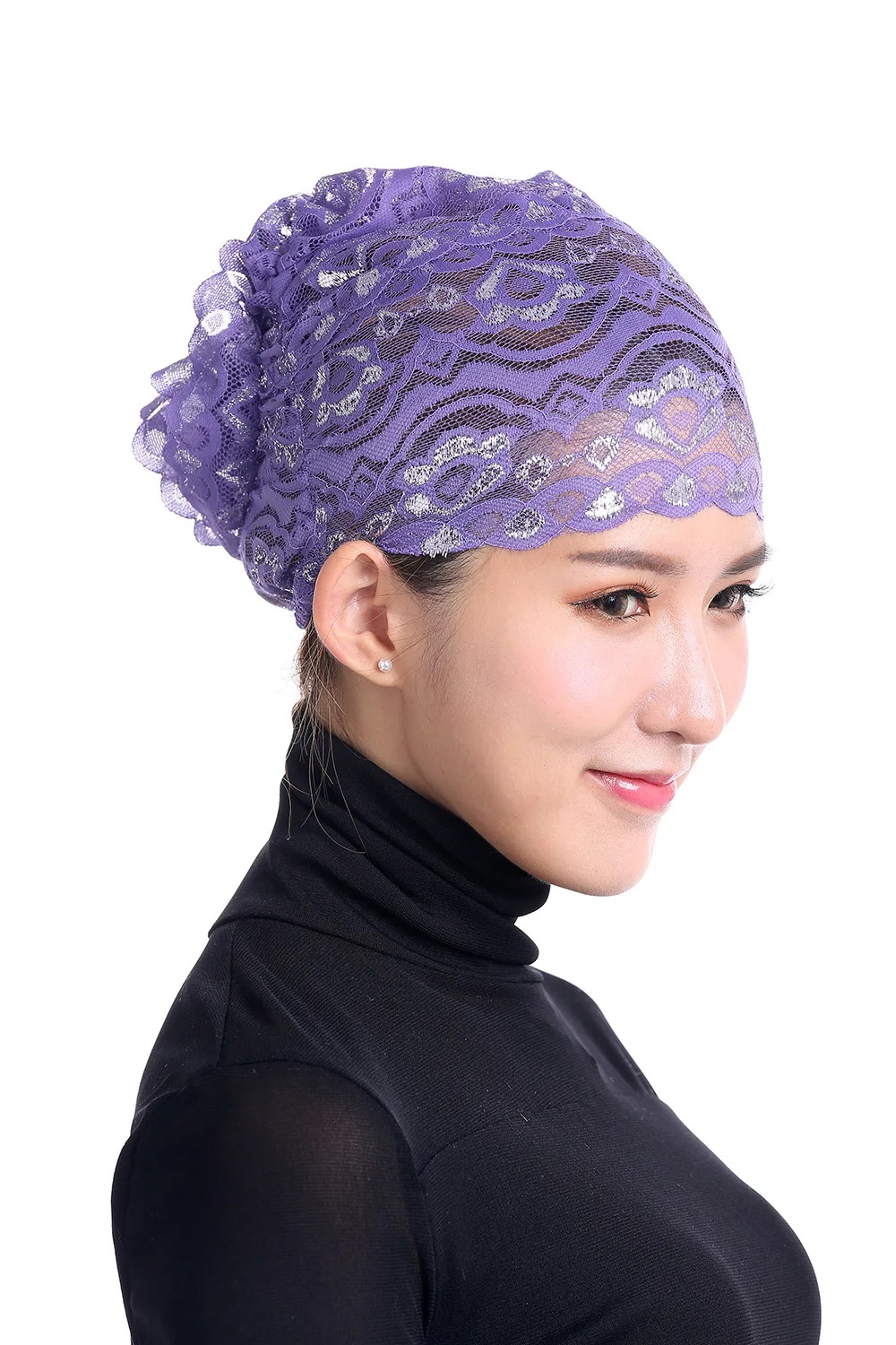 Смешанные Оптовые Для женщин шарф блестящий кружева шляпа Кепки кость Бонне ниндзя сетки Исламская шеи крышка мусульманский хиджаб 20 цвета