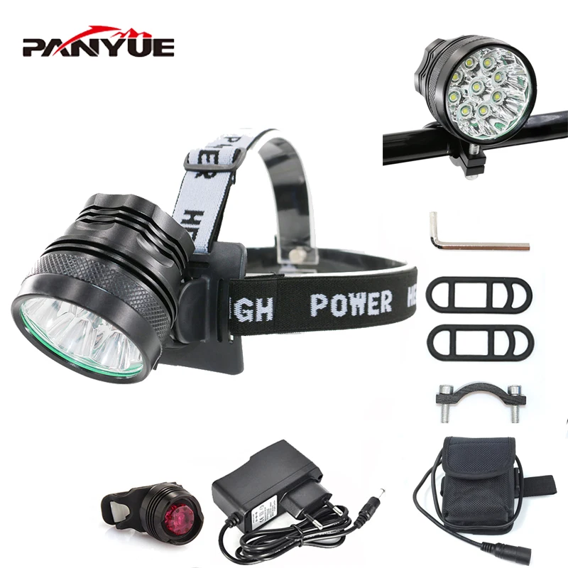 cheap PANYUE LED Headlamp 9000LM Powerful Head Front light for bike 2 in 1 Function 9*T6 3 Mode Rechargeable Head Torch flashlight Set