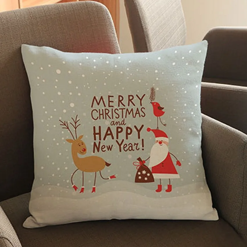 Merry Christmas Cushion Throw Pillows For Sofa Santa Claus Xmas Tree Floor Decorative Pillow Car Seat Cushion Cotton Linen