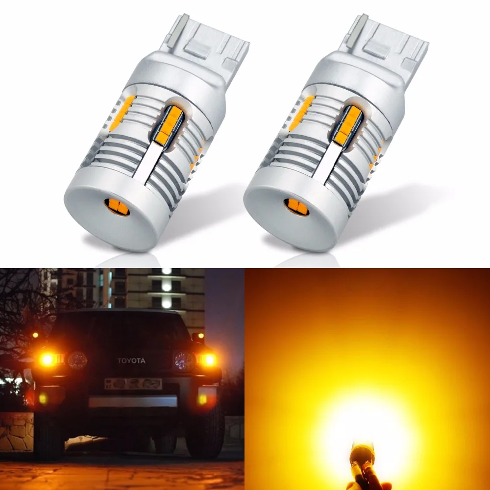 

VANSSI 2x T20 W21W WY21W 7440 7440NA LED Turn Signal Light Bulbs Canbus Error Free No Hyper Flash 24smd 2000lumen Amber Yellow