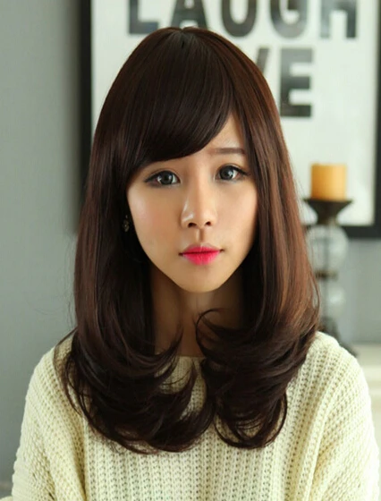 Female long curly hair wig pear fluffy oblique bangs face heat resistant Ladys WIGS |