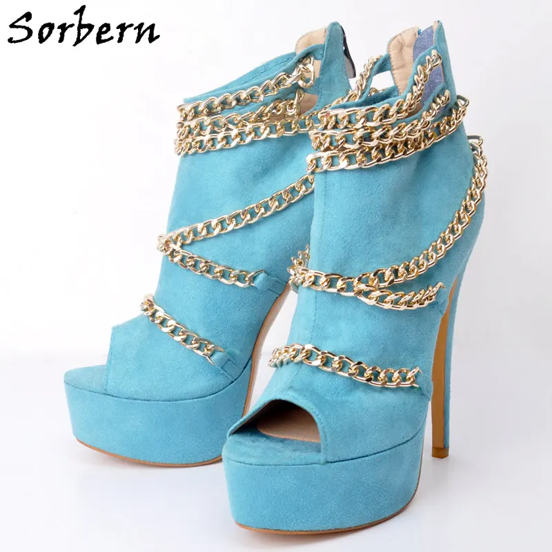 Femme Ouvert Sur 2018 Hauts Nouveau 2017 À Pu Glissement Talons Bleu Chaîne Mode Sexy Service Ciel Sorbern Zip Bout Personnalisé Couleurs Avec Chaussures custom Talon qatIxfvH