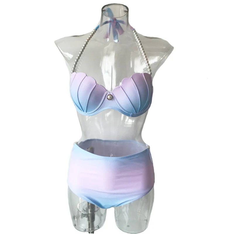 

2019 New Mermaid Shell Bra Bikini Set Two Pieces Swimsuit Gradient Color Swimwear Women Halter Neck Bathing Suit Beach Wear