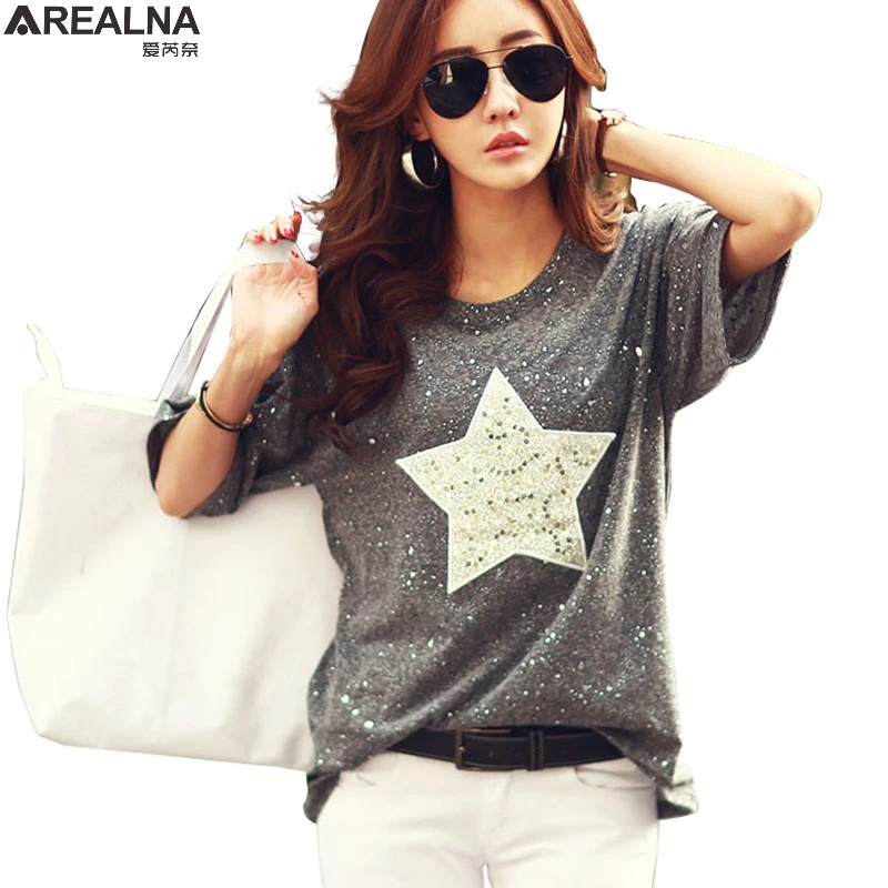 Fashion T Shirt Women Tops Short Sleeve Cotton Tees Shiny Star Patterns with Sequined 2018 Summer Rhinestone Camisetas Mujer 4xl Fashion T Shirt Women Tops Short Sleeve Cotton Tees Shiny Star Patterns with Sequined 2018 Summer Rhinestone Camisetas Mujer 4xl
