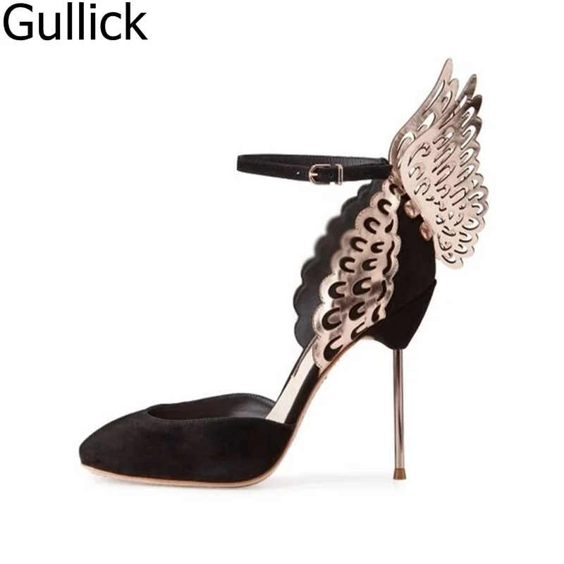 Sexy-Metallic-Leather-Butterfly-Wing-Sandal-Black-Suede-Ankle-Strap-Metal-Heels-Pumps-Women-Cut-out