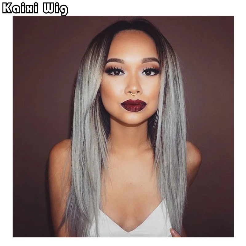 26" Long Grey Wigs For Black Women Synthetic Cheap Wigs For Women