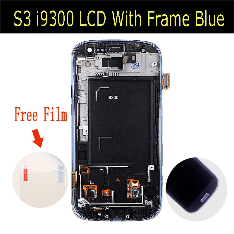 

100% original 4.8 inch  LCD Screen Digitizer With Frame For Samsung Galaxy S3 III i9300 Blue Color