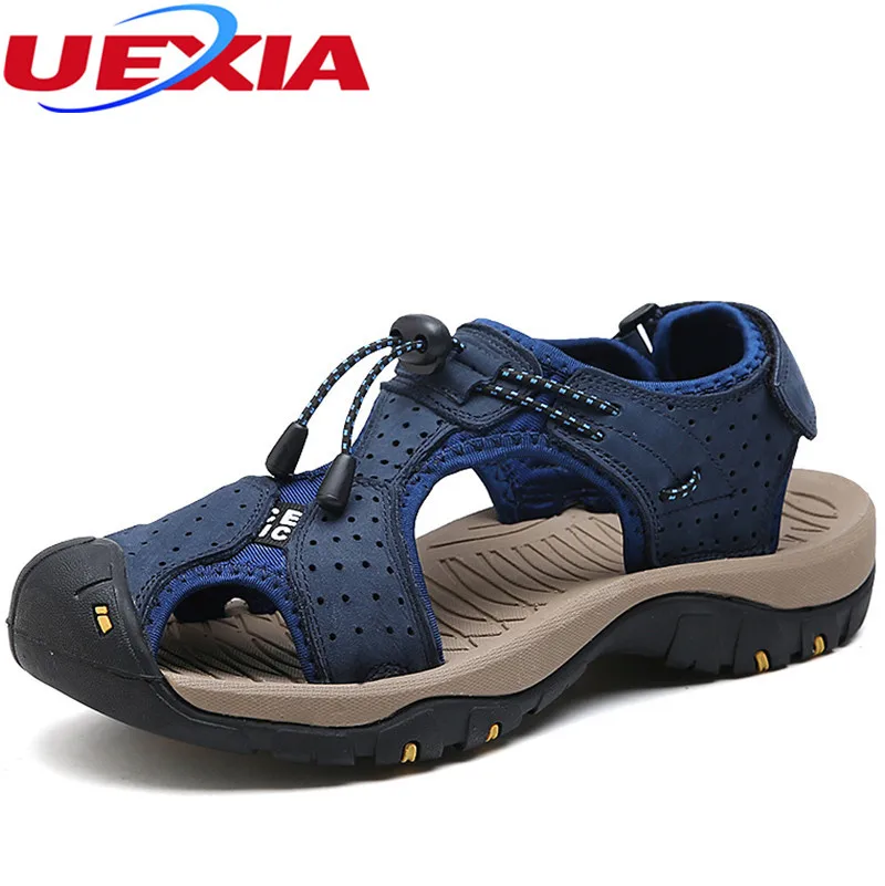 

New Toe Protection Casual Men's Sandal Soft Leather Fashion Handmade sandalias hombres Summer Sandals Male Shoes Hommes Sandales