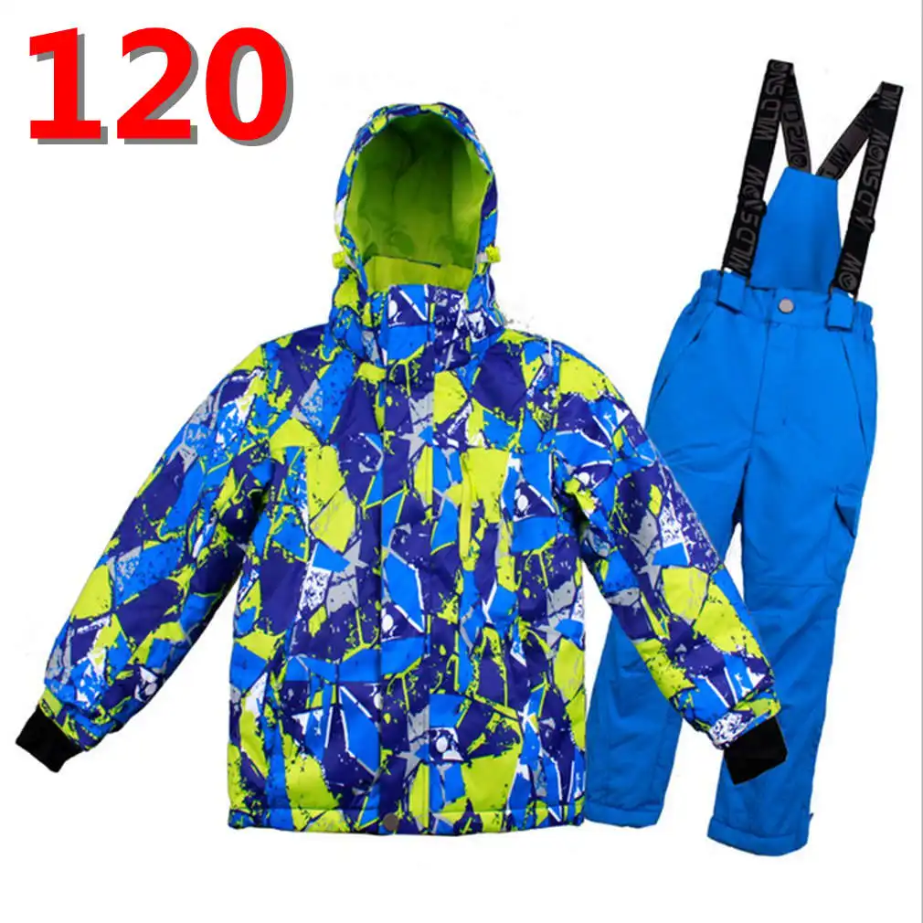 Детский лыжный костюм; зимняя водонепроницаемая ветрозащитная теплая одежда; лыжные комплекты; куртка+ брюки; лыжные и сноубордические костюмы - Цвет: blue120