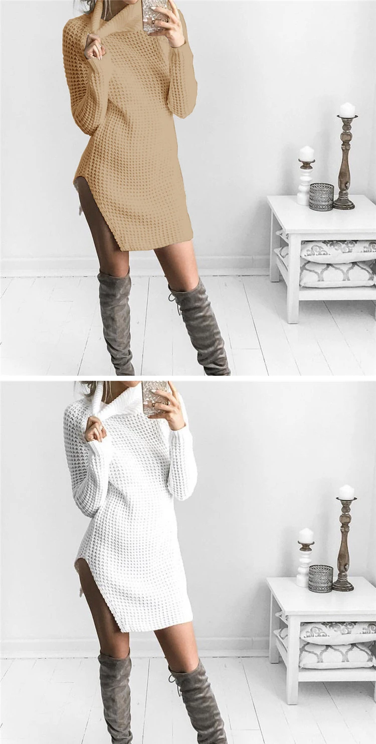 HCYO Autumn Winter Knitted Sweater Women Turtleneck Long Sleeve Warm Sweater Pullover Casual Solid Loose Long Sweaters Vestido (2)