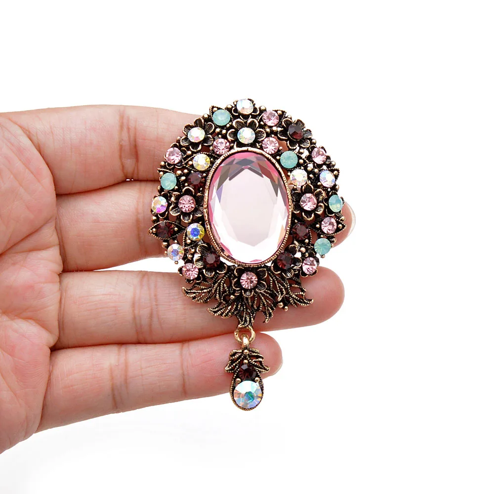 CINDY XIANG Round Crystal Flower Brooches For Women Elegant Wedding Fashion Pins Vintage Retro Style Coat Accessories