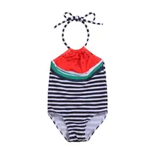 Купальный костюм в полоску с принтом арбуза для новорожденных девочек; пляжная одежда; летняя одежда; одна единица одежды