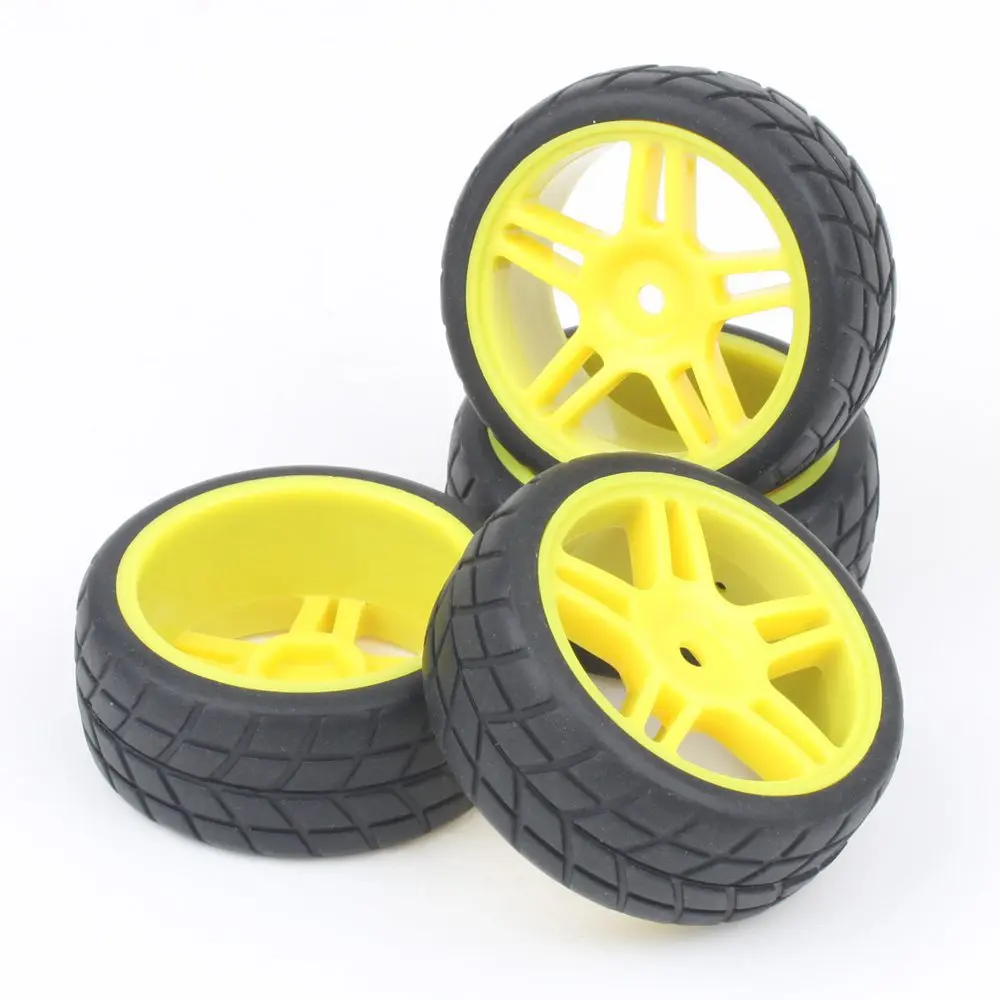 Yellow 5 Spoke Plastic Wheel Rim&Soft Square Tires Tyre for RC 110 On