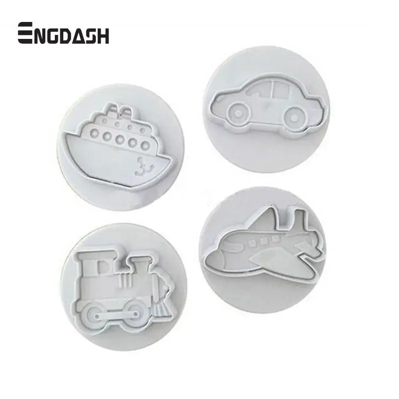 

ENGDASH 4pcs/Set Missile Vehicle Tank Armored Car Sample Plastic Cookie Cutter Fondant Cake Decorating DIY Cookies Molds