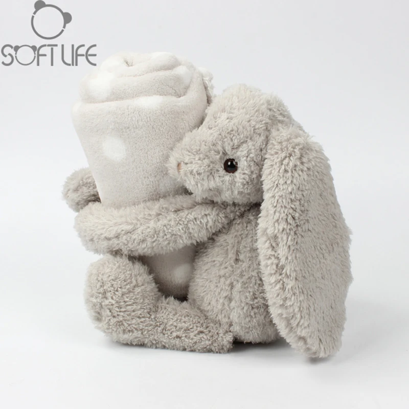 Baby Towels Cartoon Rabbit Plush Toy Doll Saliva Towel Comforter Appease Stuffed Bunny Rattles