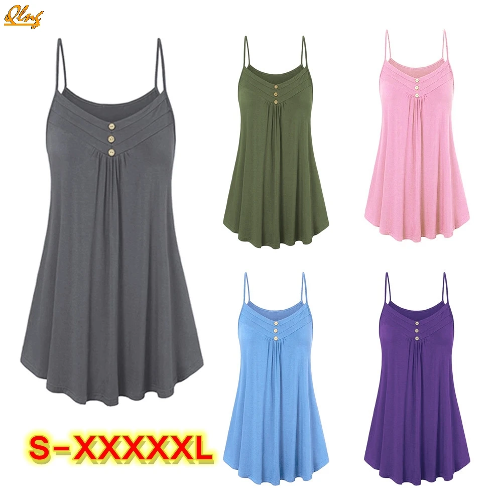 

Qlng Women Summer Loose Button V Neck Cami Tank Tops Vest Blouse