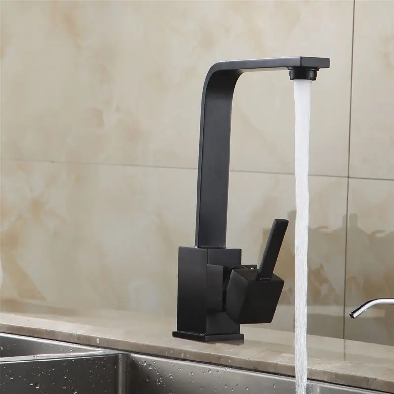 Black Square Kitchen Faucets 360 Degree Rotation Hot and Cold Water Kitchen Sink Faucet Deck Mounted Mixer Tap KD1287