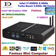 Kingdel последние безвентиляторный HTPC Мини-ПК Core i7 5500U 16 ГБ Оперативная память + SSD Ultra HD 4 К 2 * Gigabit LAN + 2 * HDMI + SPDIF + 4 * USB 3.0 Бесплатная доставка