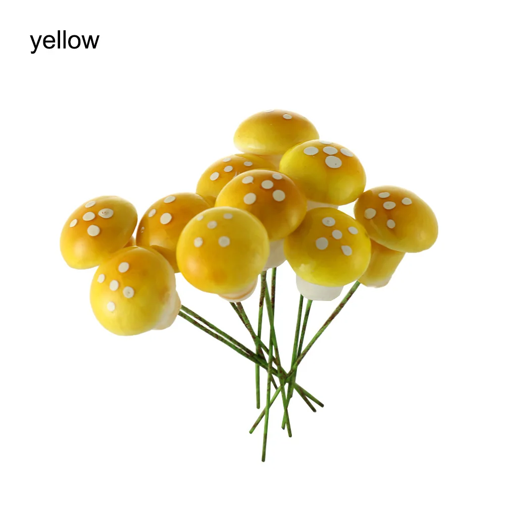 10/20pcs Miniature Artificial Foam Potted Plants Decor Mini Mushroom DIY Craft Home Garden Ornament Resin Crafts Moss Decoration - Цвет: yellow